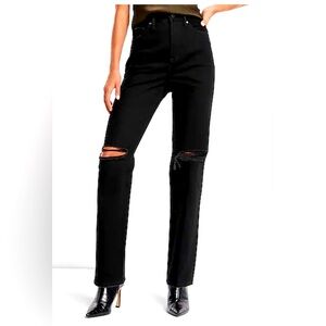 Express Modern Straight super high rise jeans black rinse ripped 0Long